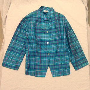 Vtg Silk Linda Bertozzi Blouse M Check USA EUC